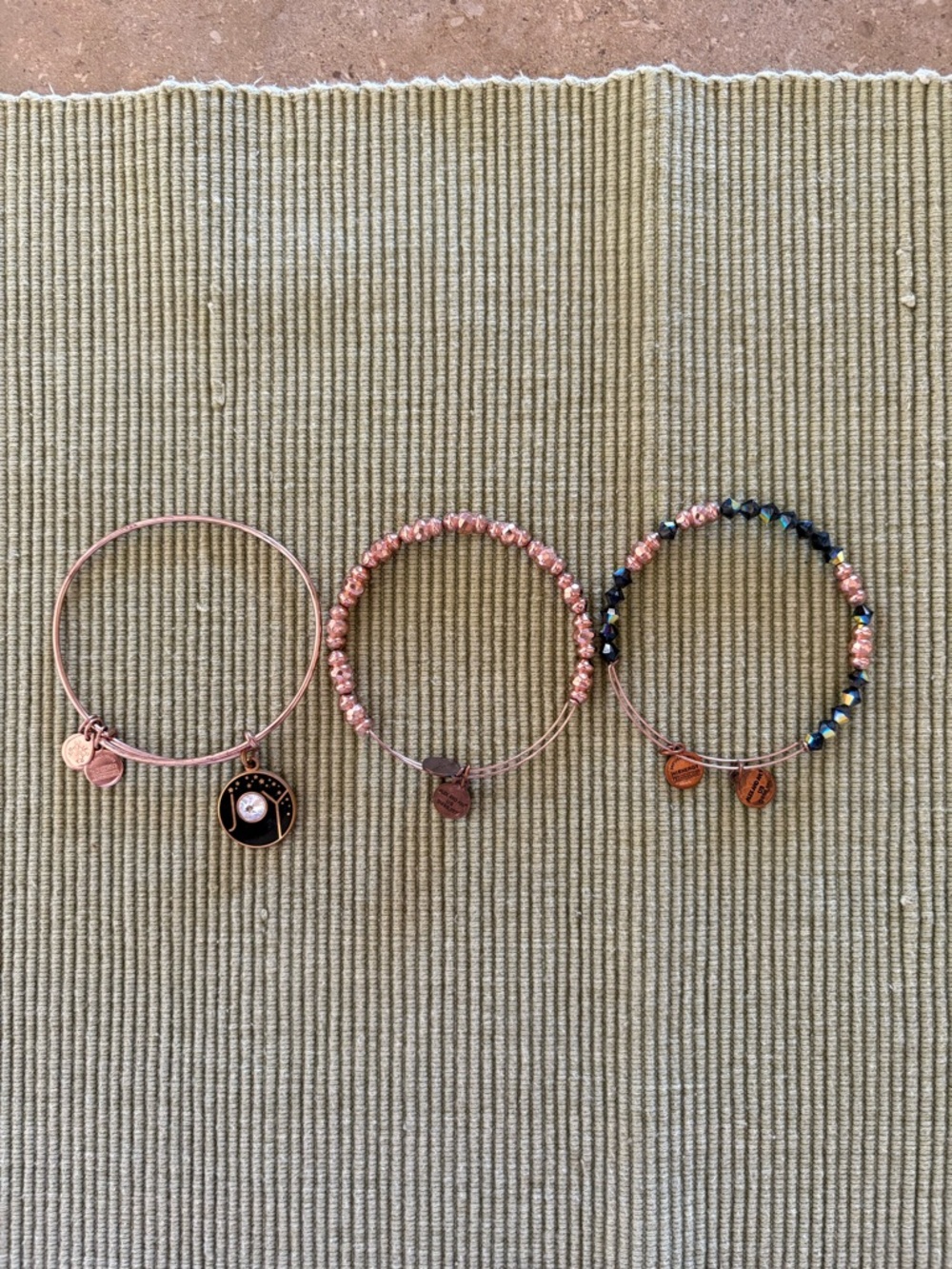 Rose Gold Expandable Bangle Bracelet Trio with Charms